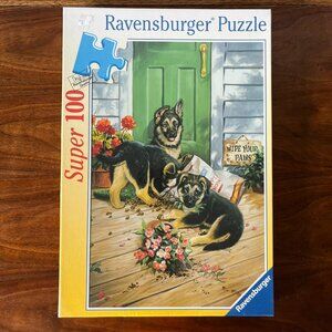 Ravensburger Super 100 Puzzle "Wipe Your Paws!" German Sheperd Dogs Sealed 2002
